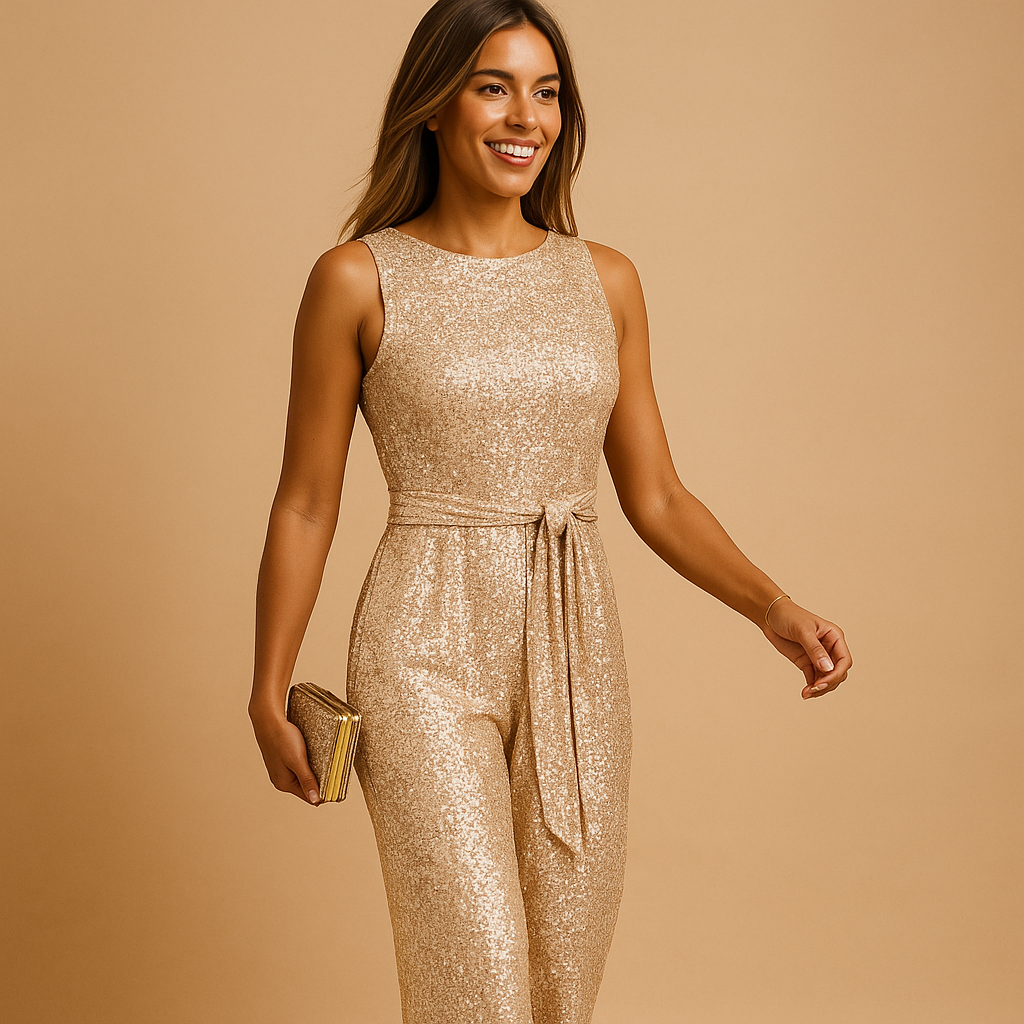 Sleeveless sequin jumpsuit for women.