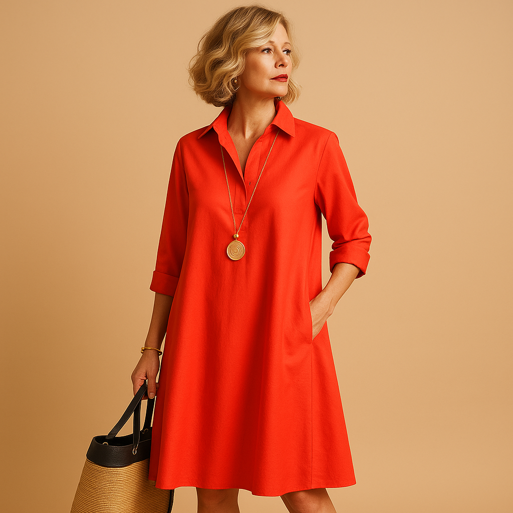 Stretch polo dress with collar for women.