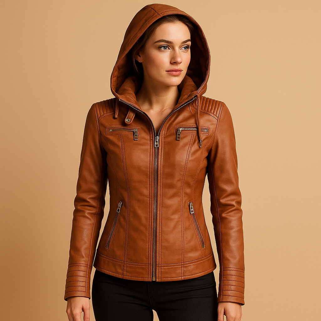 Women's PU leather summer jacket with hood