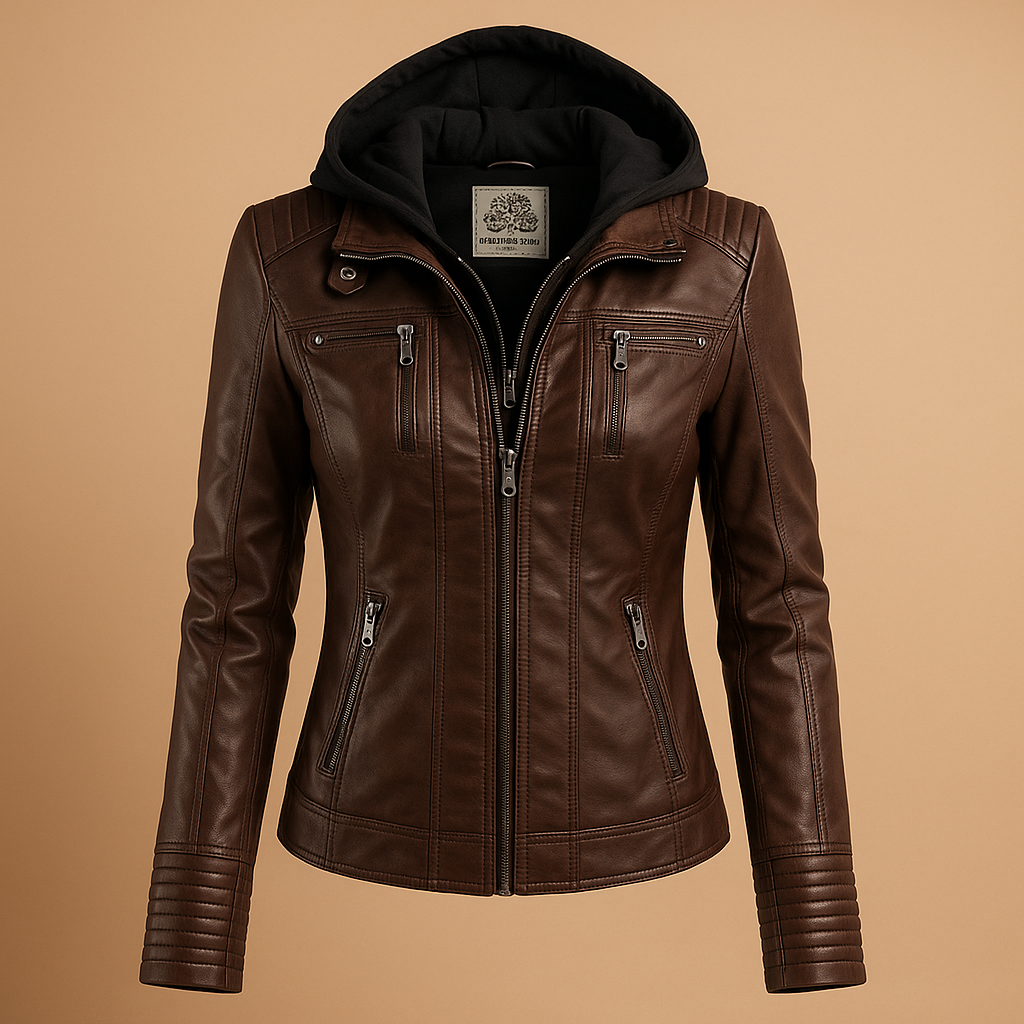 Women's PU leather summer jacket with hood