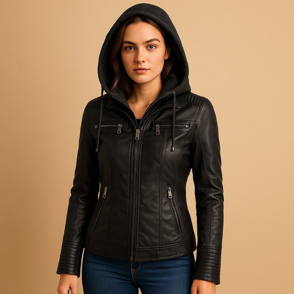Women's PU leather summer jacket with hood
