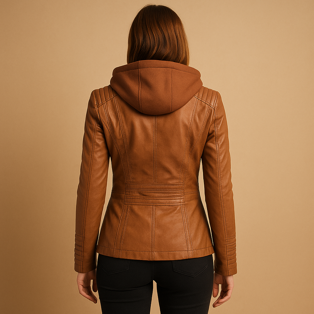 Women's PU leather summer jacket with hood