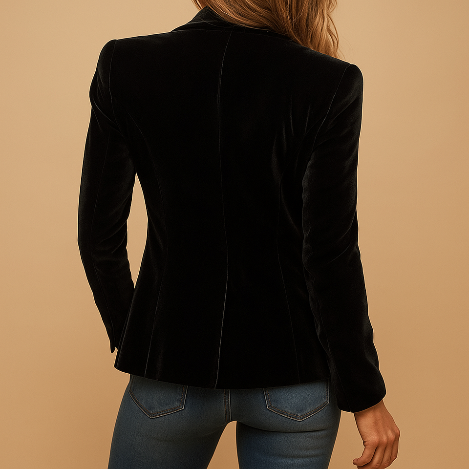 Retro slim-fit blazer with lapels and pockets for women.