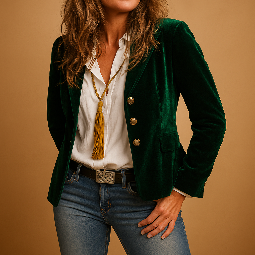 Retro slim-fit blazer with lapels and pockets for women.