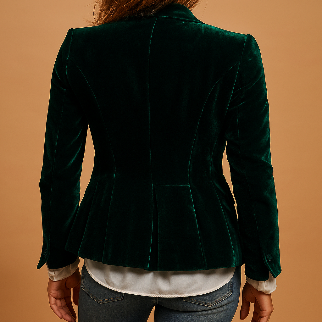 Retro slim-fit blazer with lapels and pockets for women.