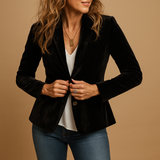Retro slim-fit blazer with lapels and pockets for women.