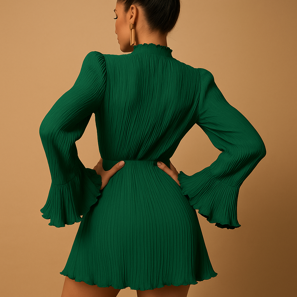 Women's ribbed mini dress with long sleeves.