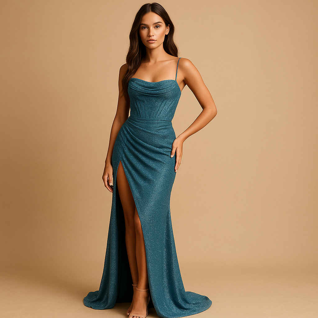 Satin corset dress with slit for women.