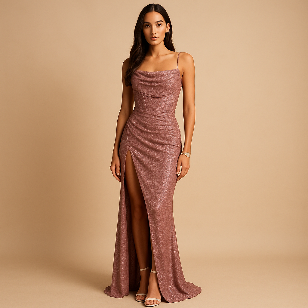 Satin corset dress with slit for women.