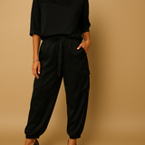 Satin two-piece set with half-sleeve top for women.