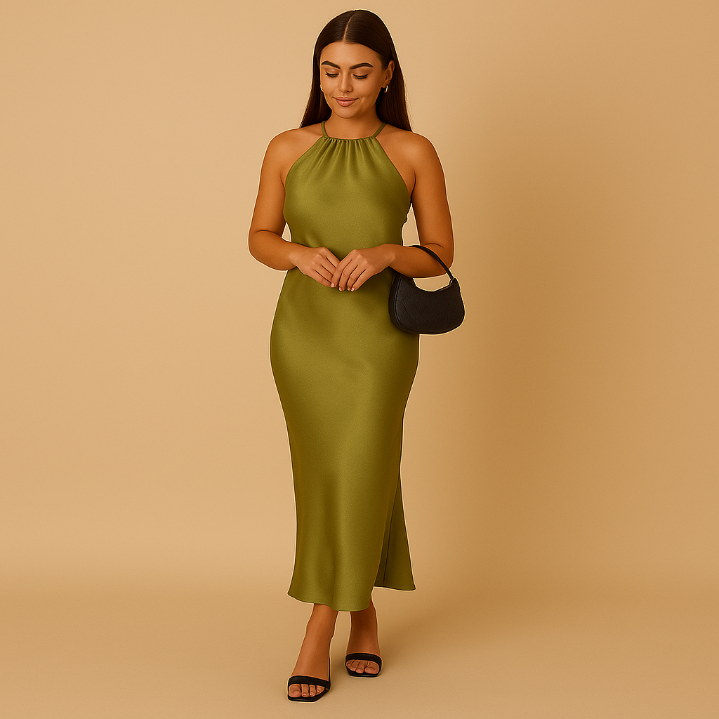 Satin wrap dress with long sleeves for women