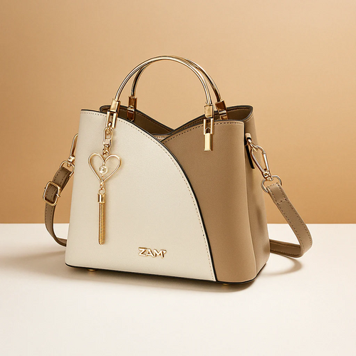 Shoulder bag with geometric pattern and adjustable strap for women.