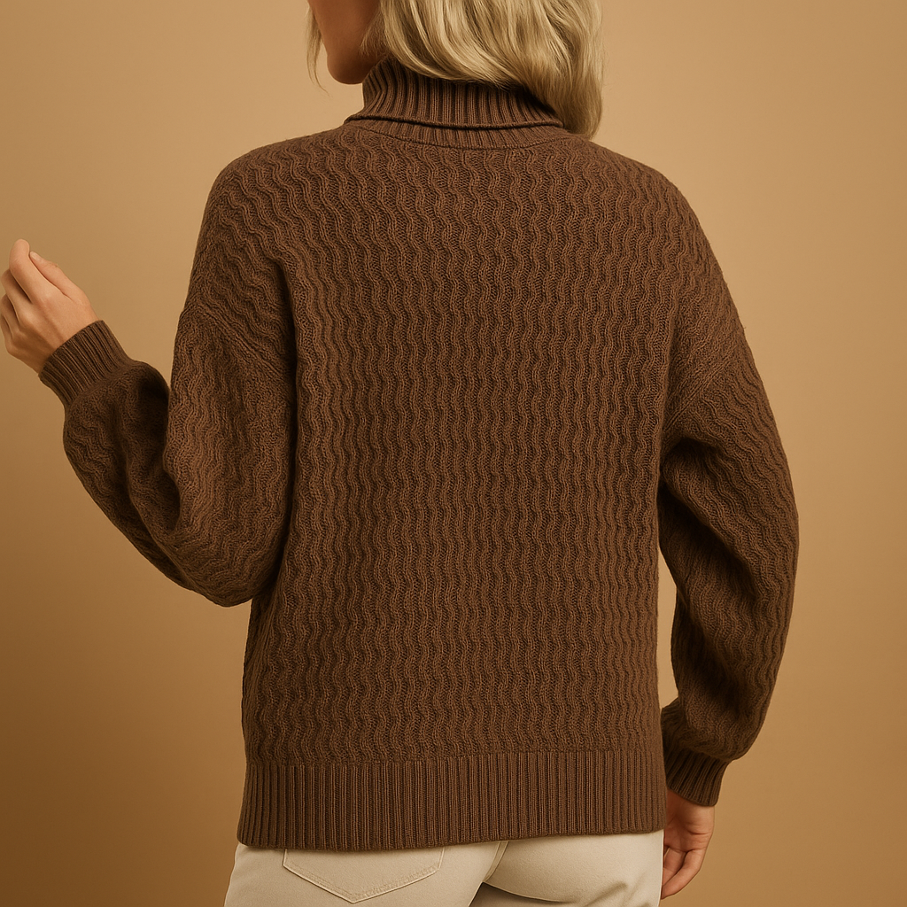 Stylish turtleneck knit sweater for women.