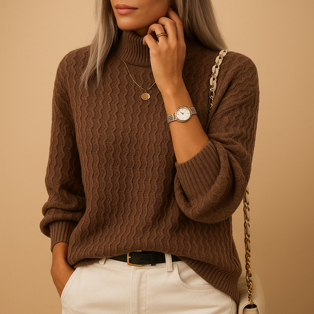 Stylish turtleneck knit sweater for women.