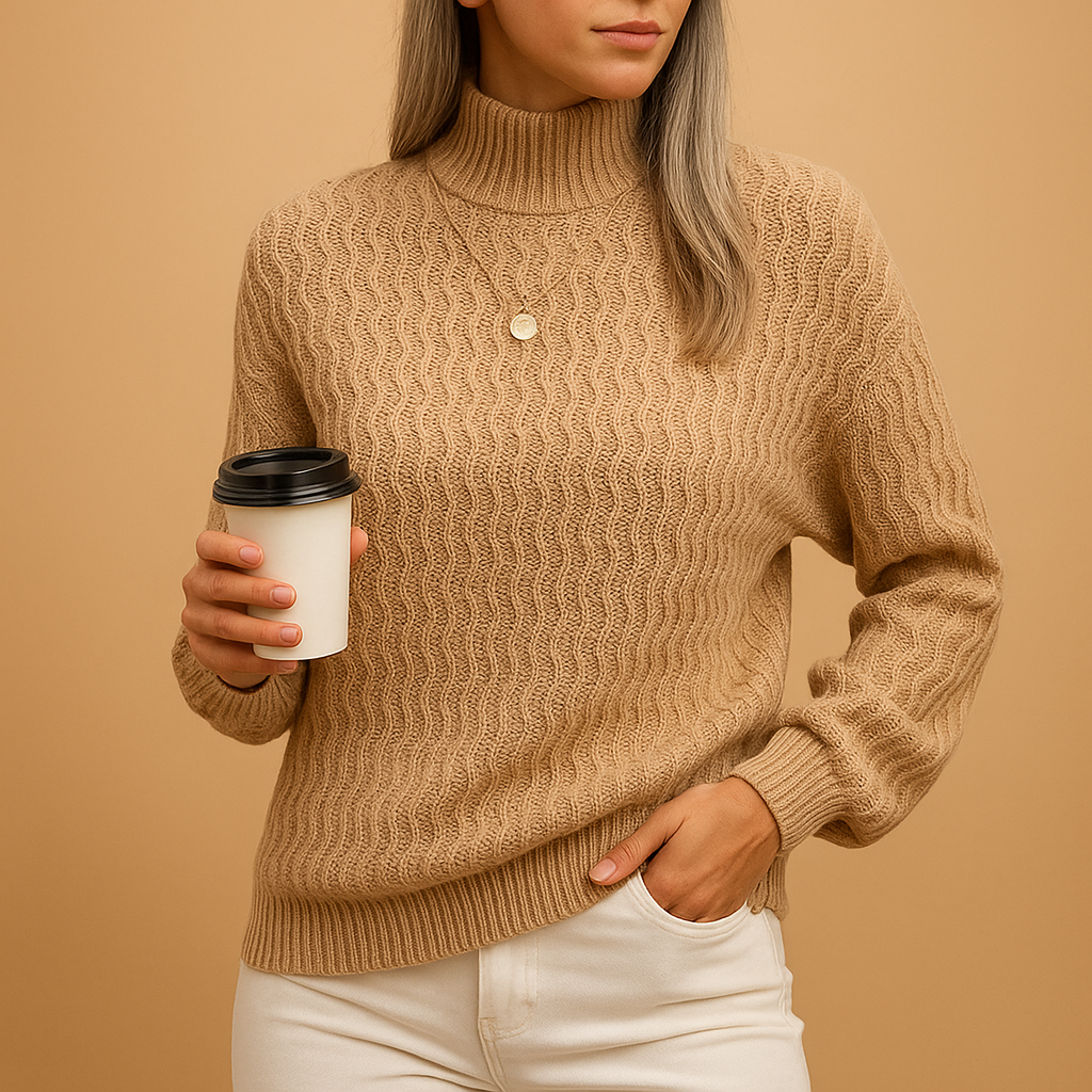 Stylish turtleneck knit sweater for women.