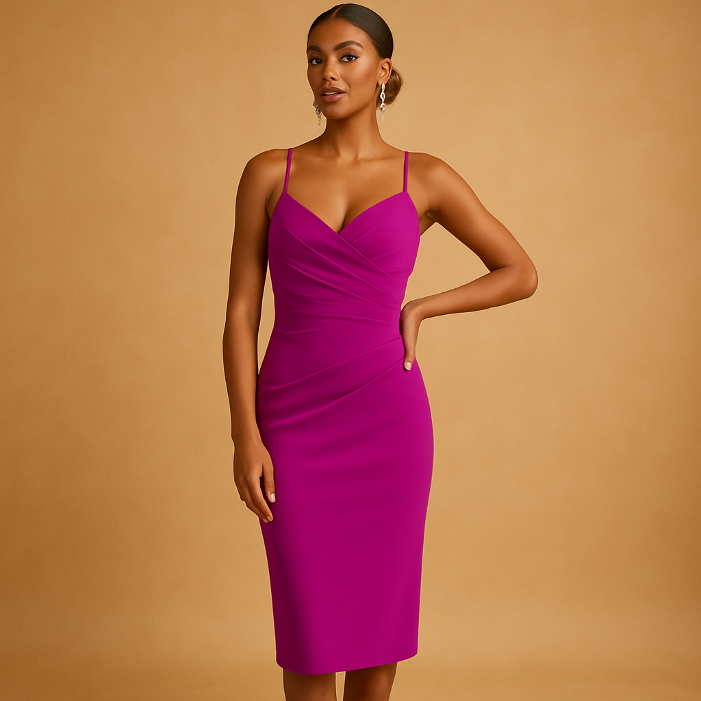 Strapless midi party dress for women.