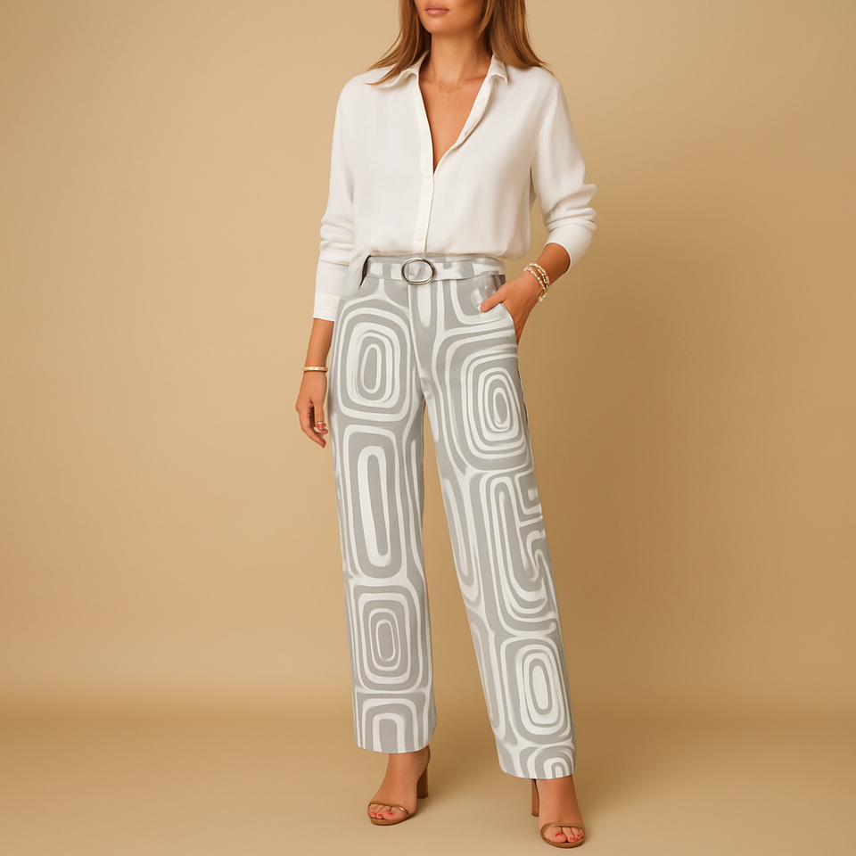 Timeless women's set with long-sleeved blouse and pants.