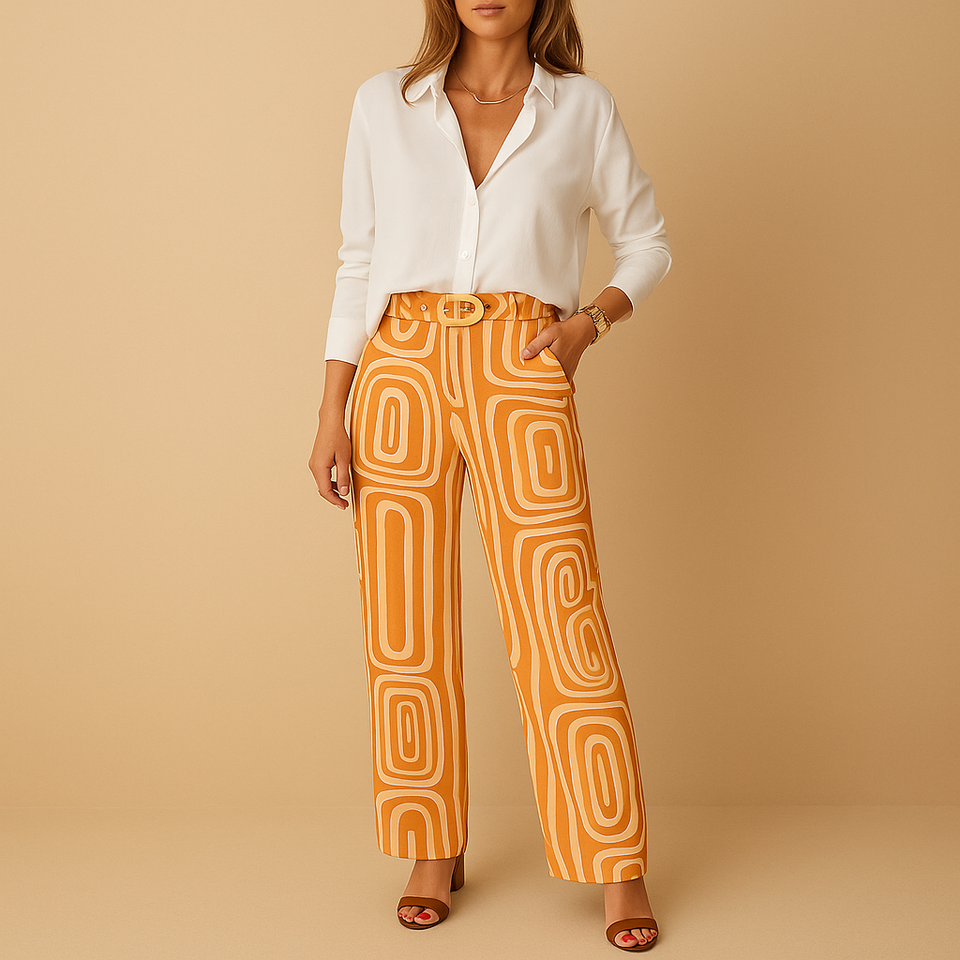 Timeless women's set with long-sleeved blouse and pants.