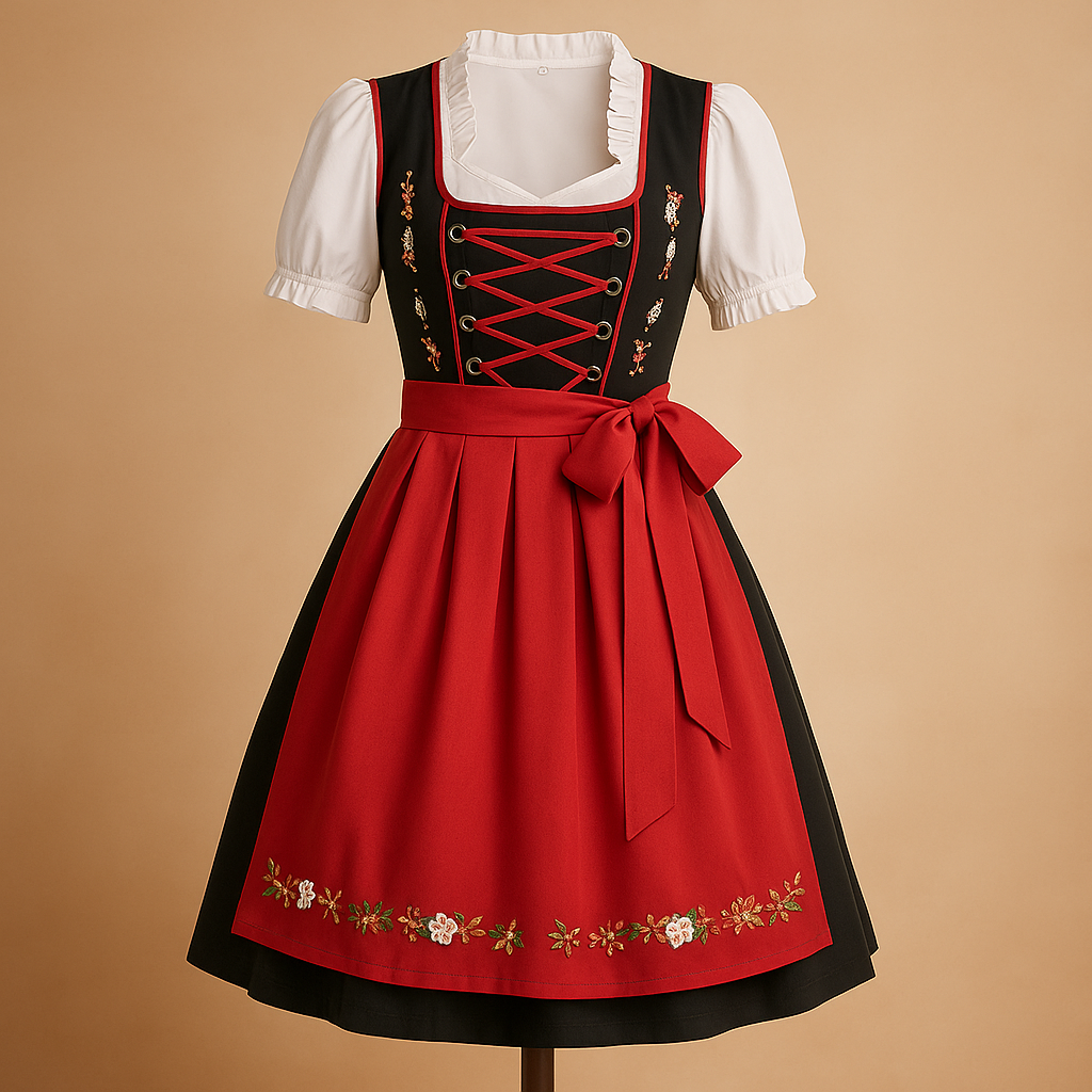 Traditional dirndl dress with apron for women.