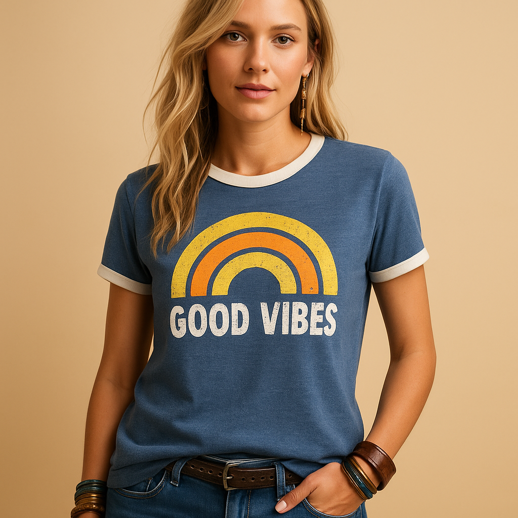 T-shirt with ‘Good Vibes’ print for women