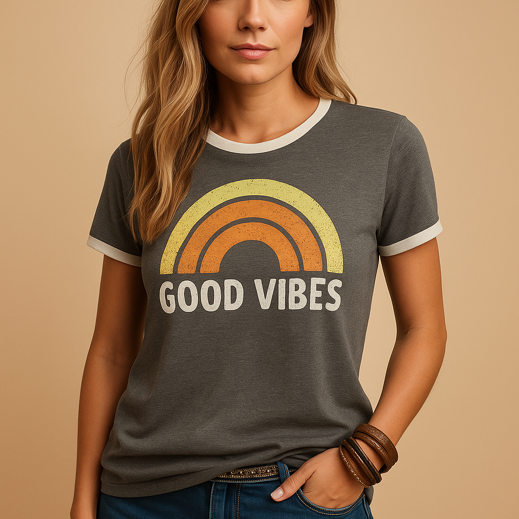 T-shirt with ‘Good Vibes’ print for women