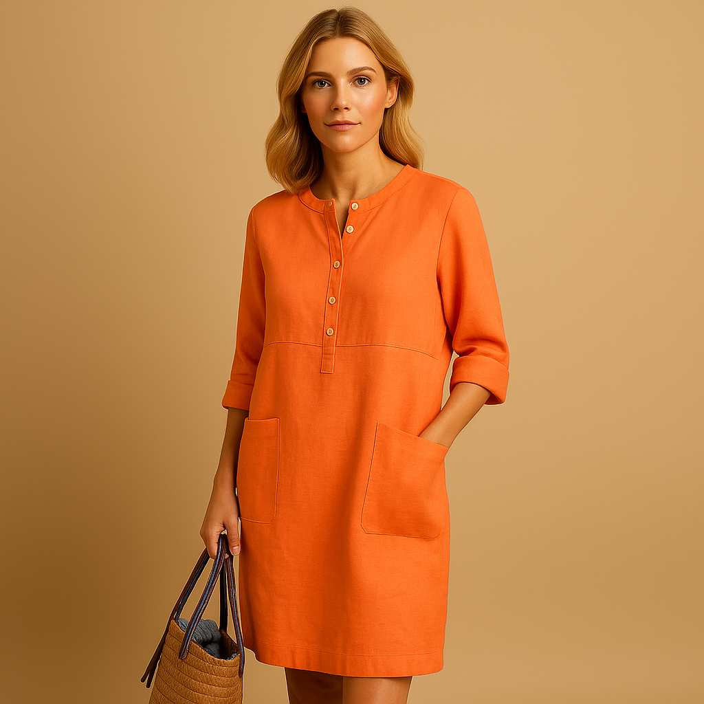 Long dress with buttons and pockets for women.