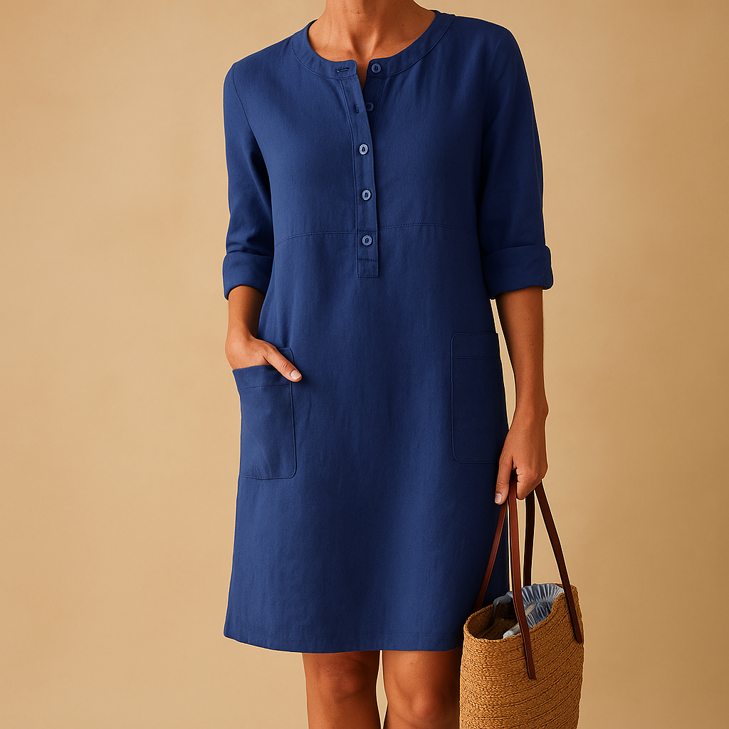 Long dress with buttons and pockets for women.