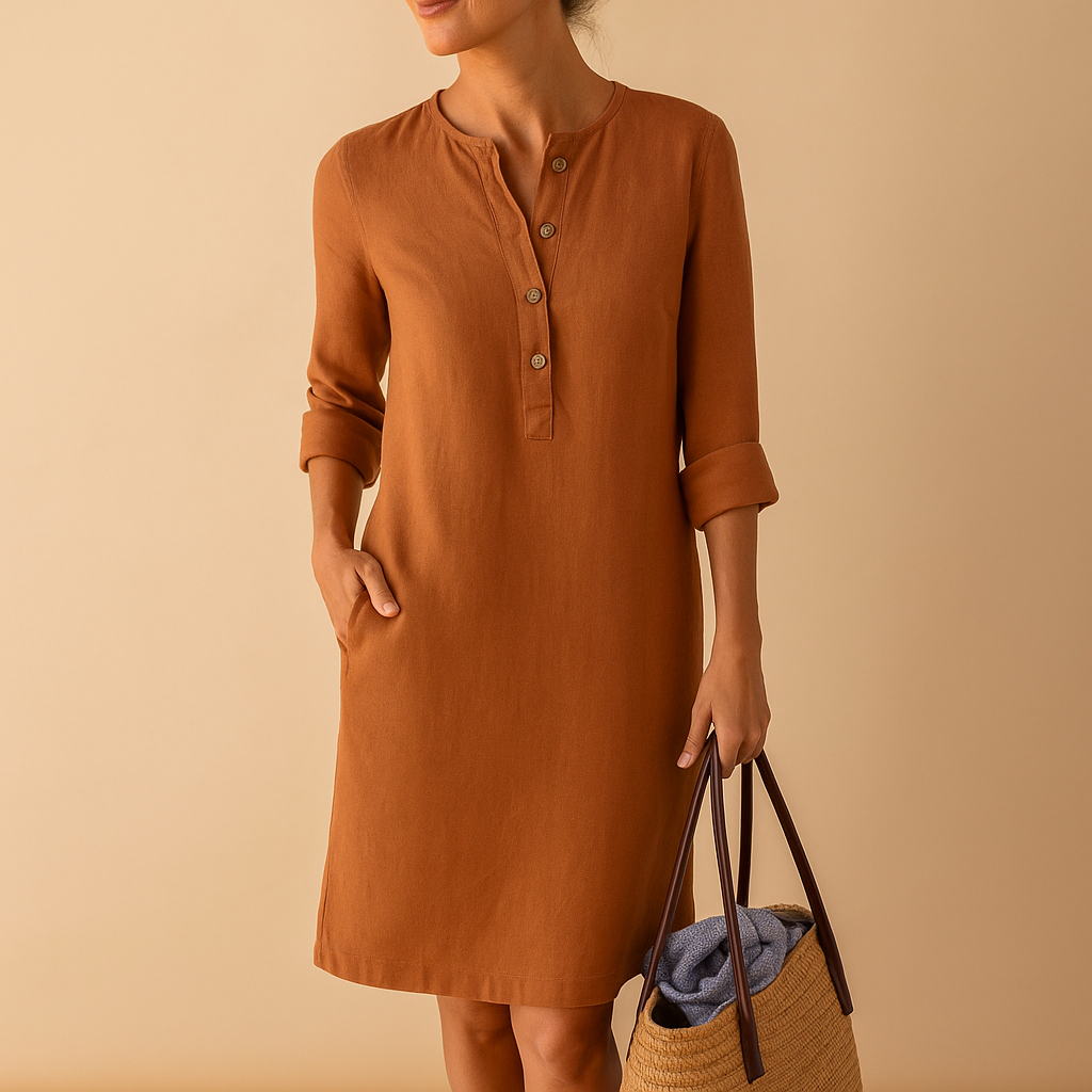 Long dress with buttons and pockets for women.