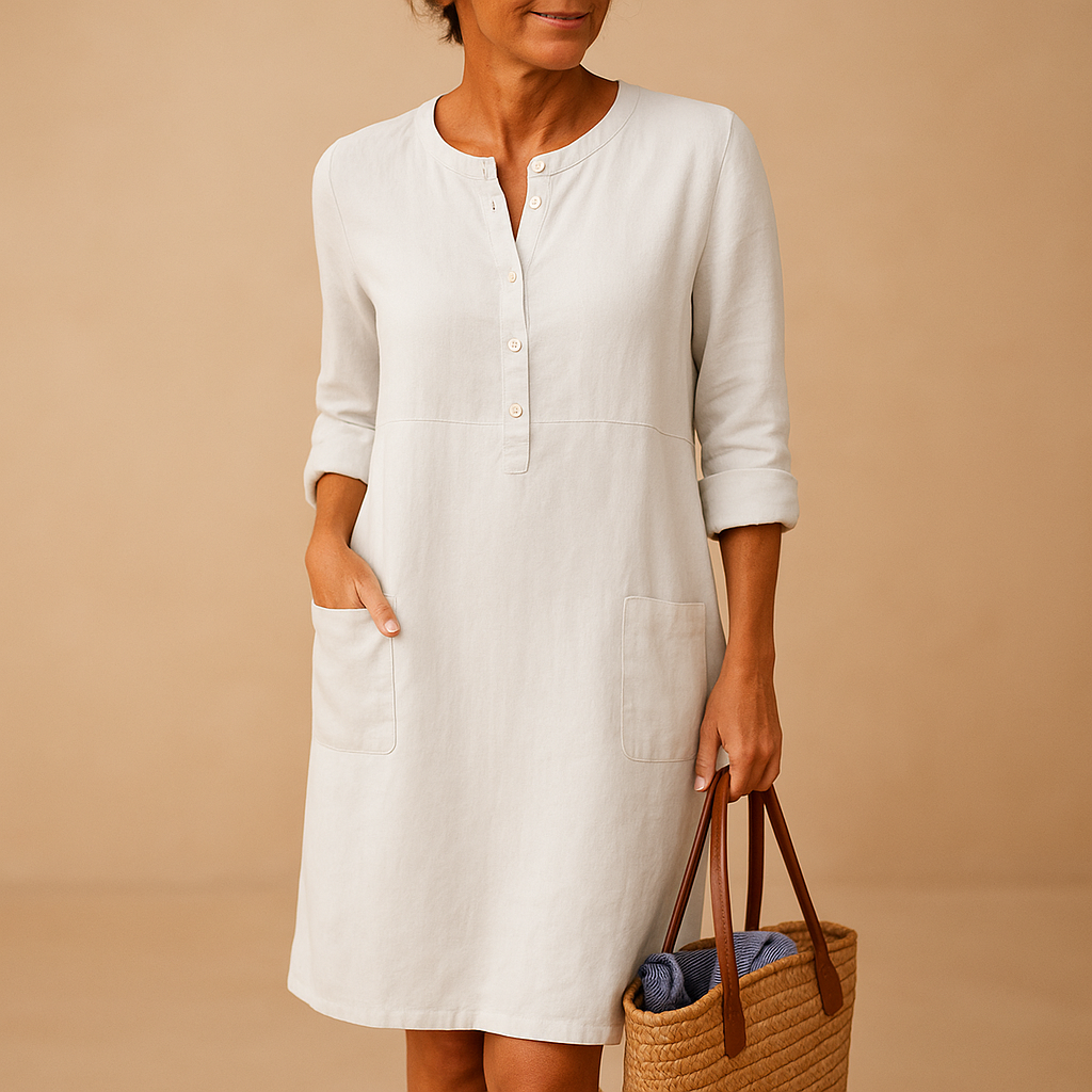 Long dress with buttons and pockets for women.