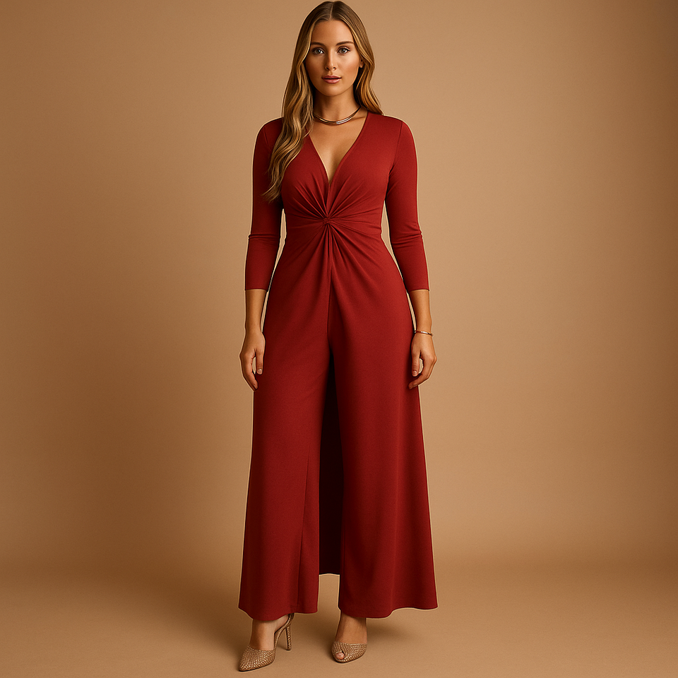 Two-piece lounge set with pants and top for women.