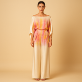 Two-piece summer outfit with off-shoulder top for women.