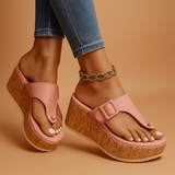 Raised comfort sandals with high soles for women.