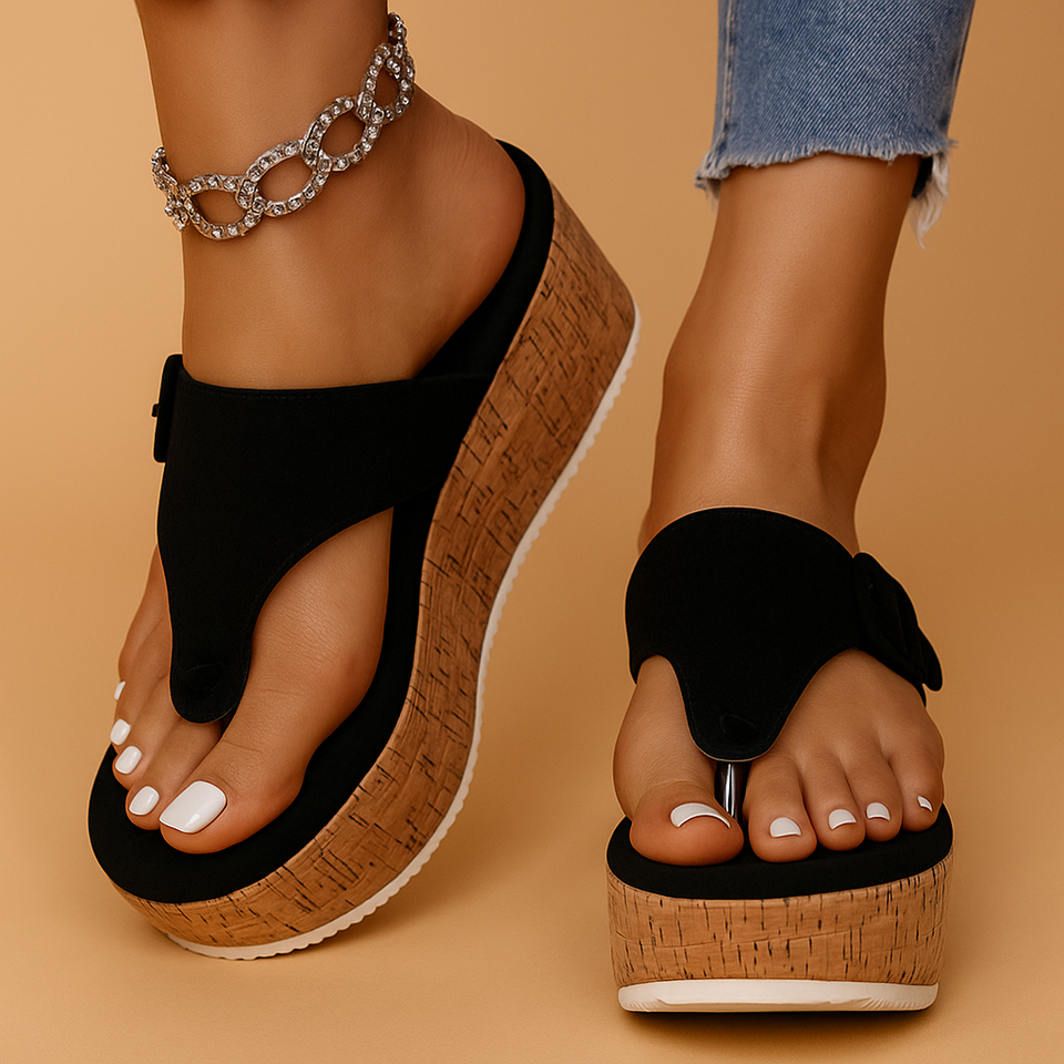 Raised comfort sandals with high soles for women.