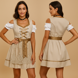 Vintage dirndl dress with lace details for women.