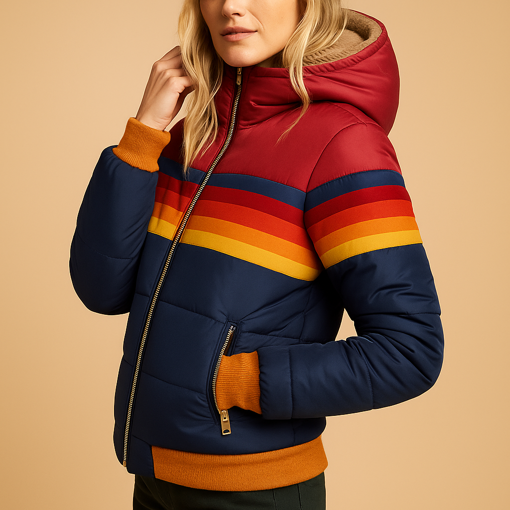 Warm quilted winter coat with hood for women