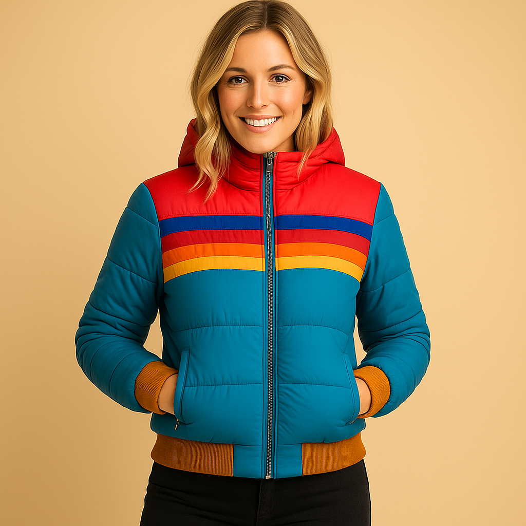 Warm quilted winter coat with hood for women