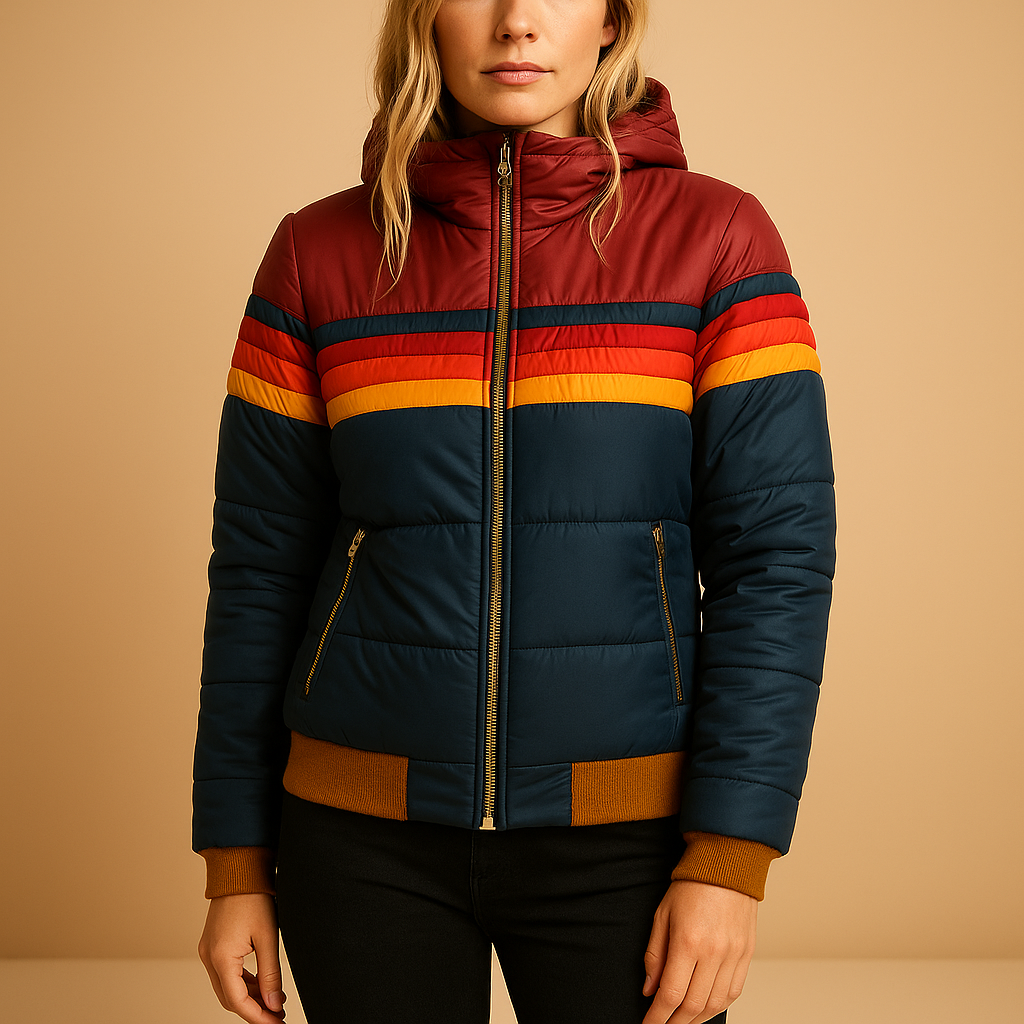 Warm quilted winter coat with hood for women