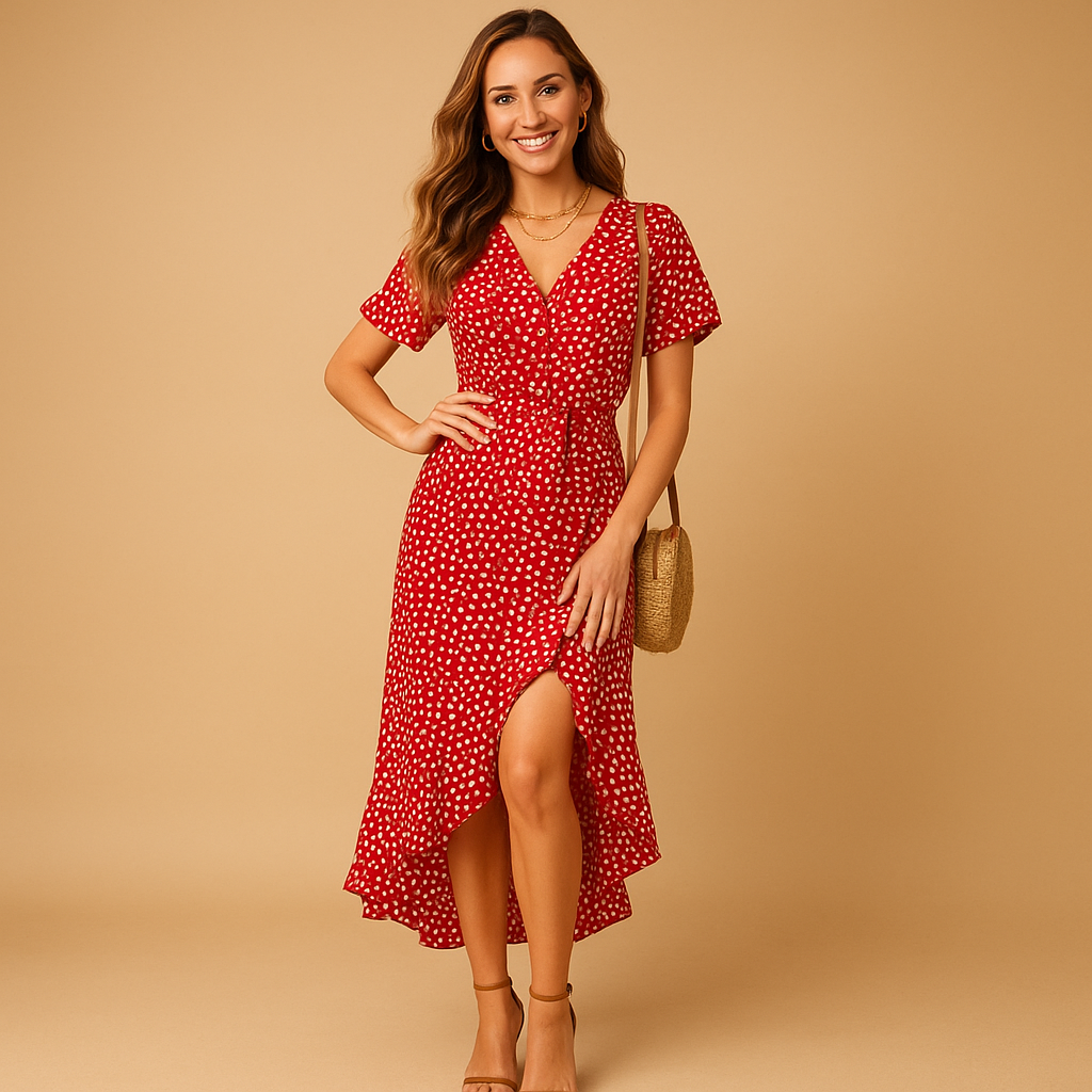 Wrap dress with playful print for women.