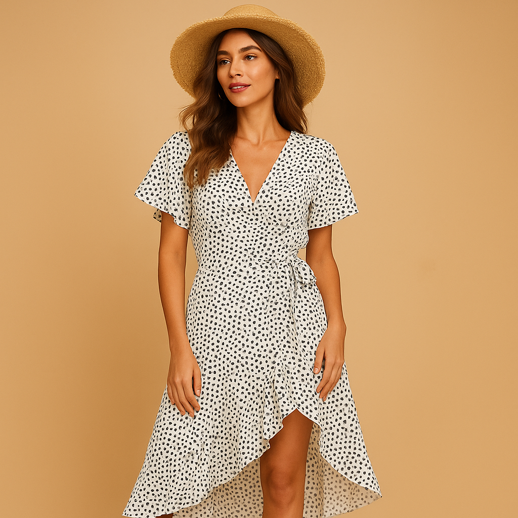 Wrap dress with playful print for women.