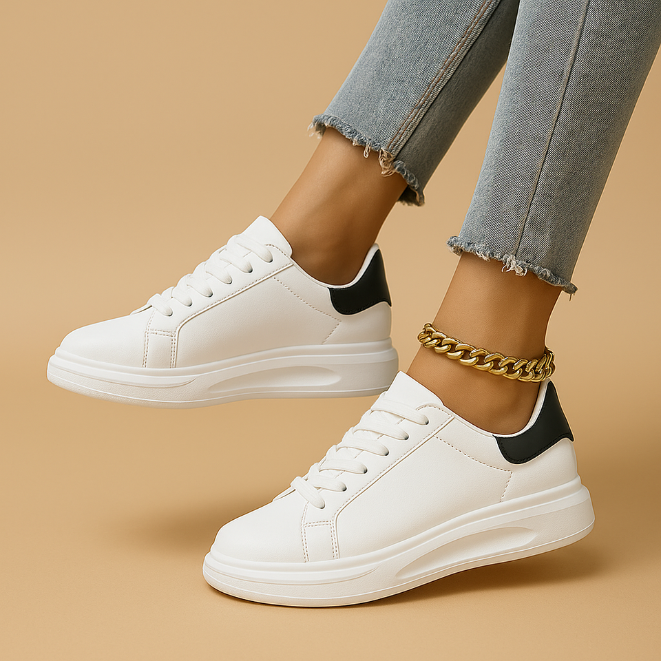White leather sneakers with minimalist design for women