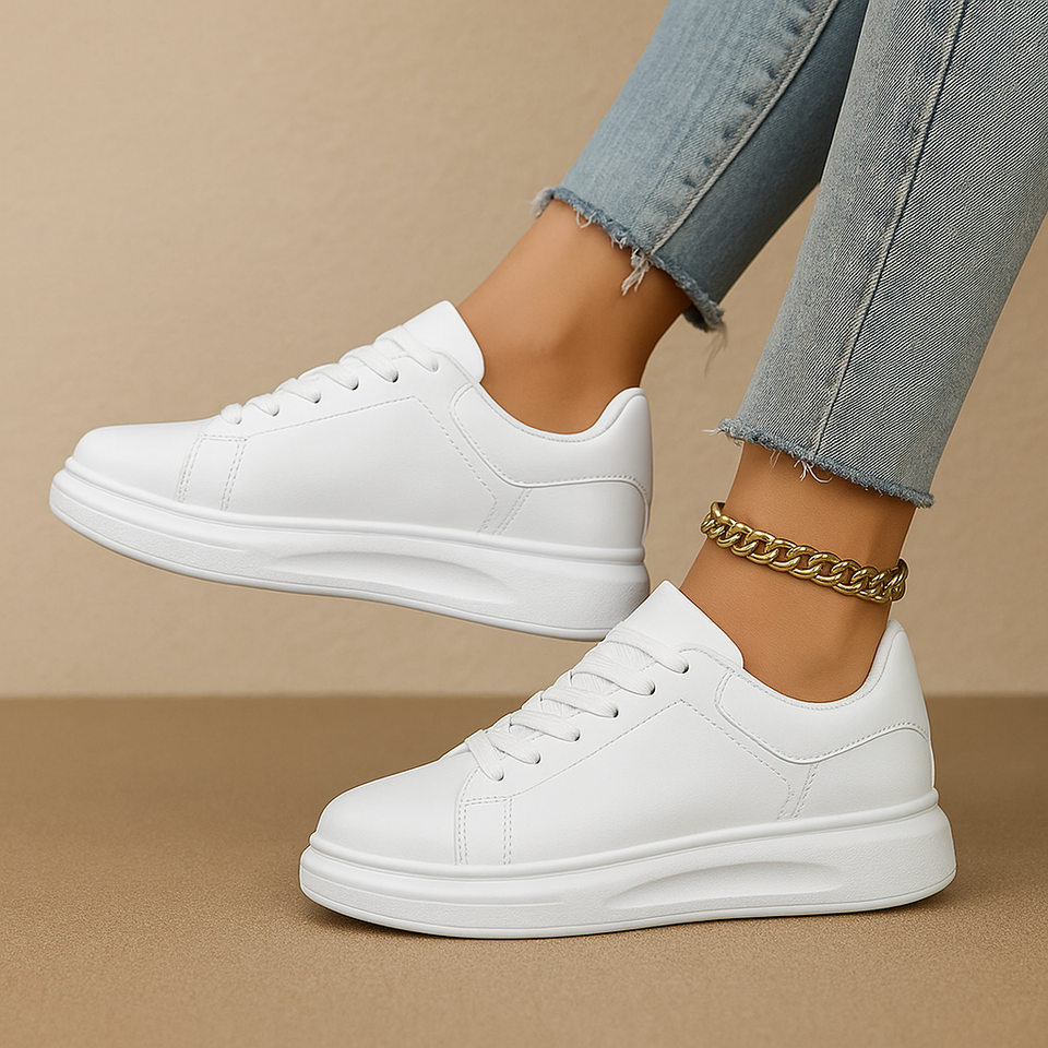 White leather sneakers with minimalist design for women