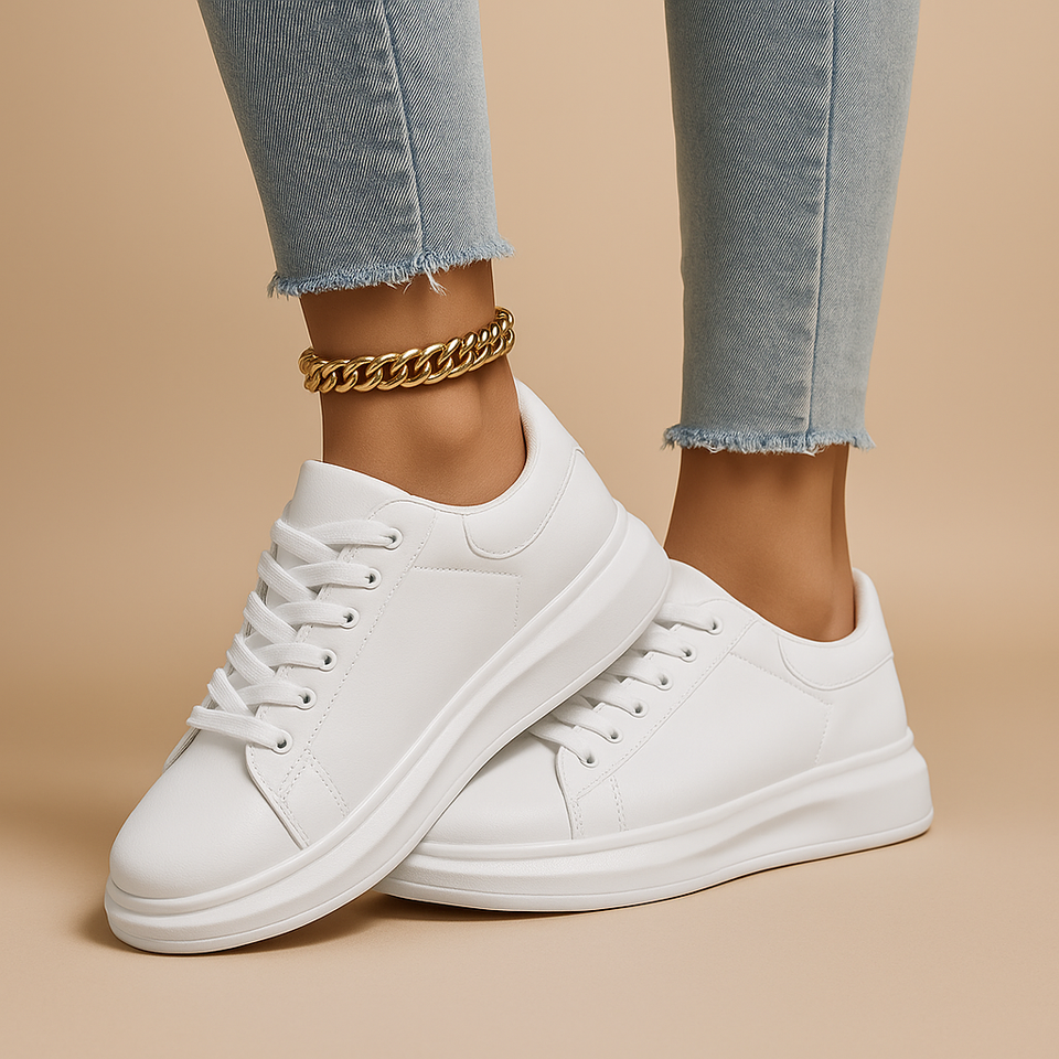 White leather sneakers with minimalist design for women