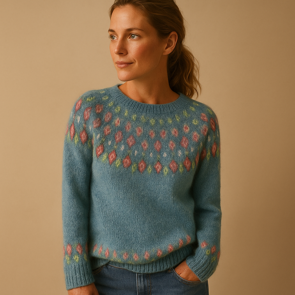 Wool sweater with unique print for women.