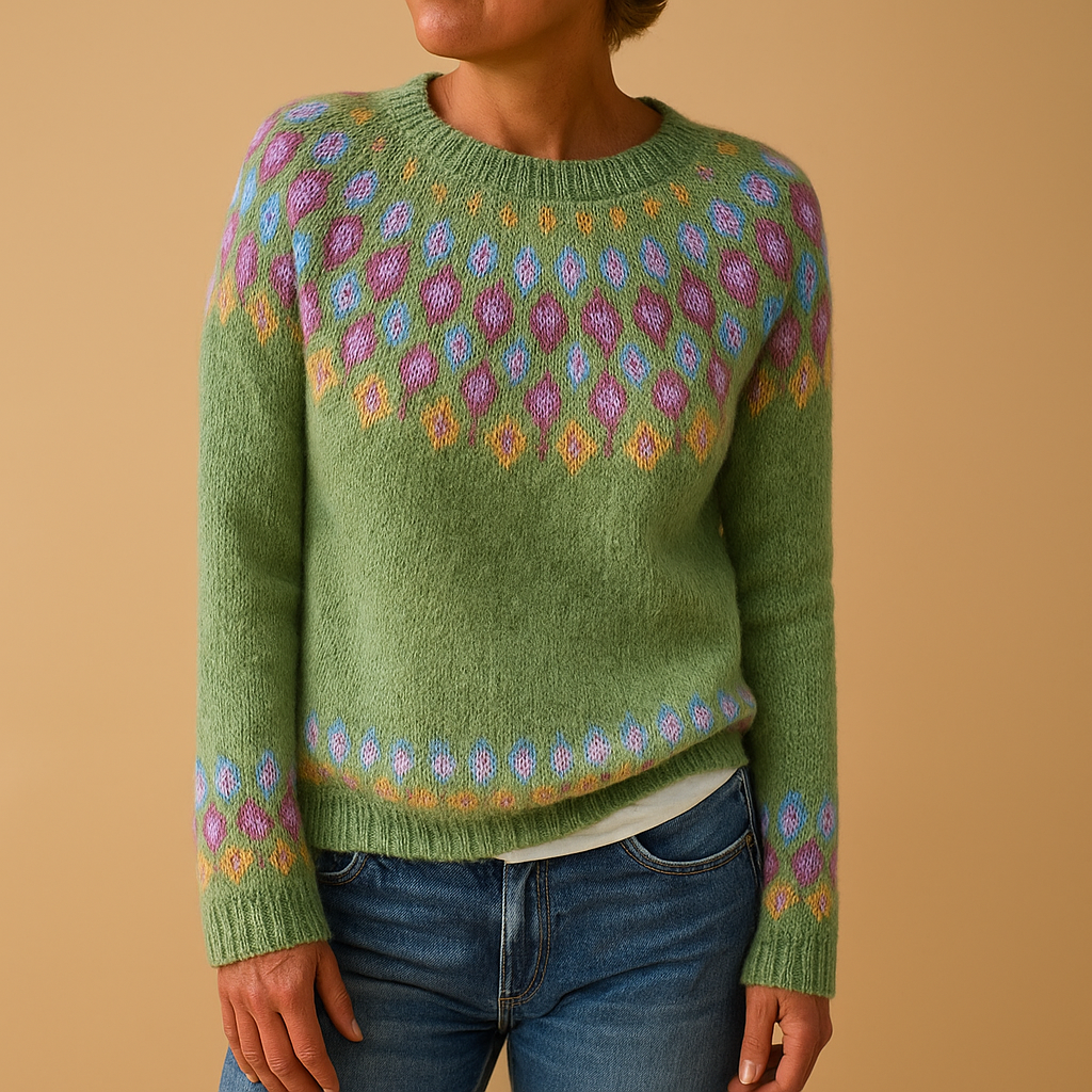 Wool sweater with unique print for women.