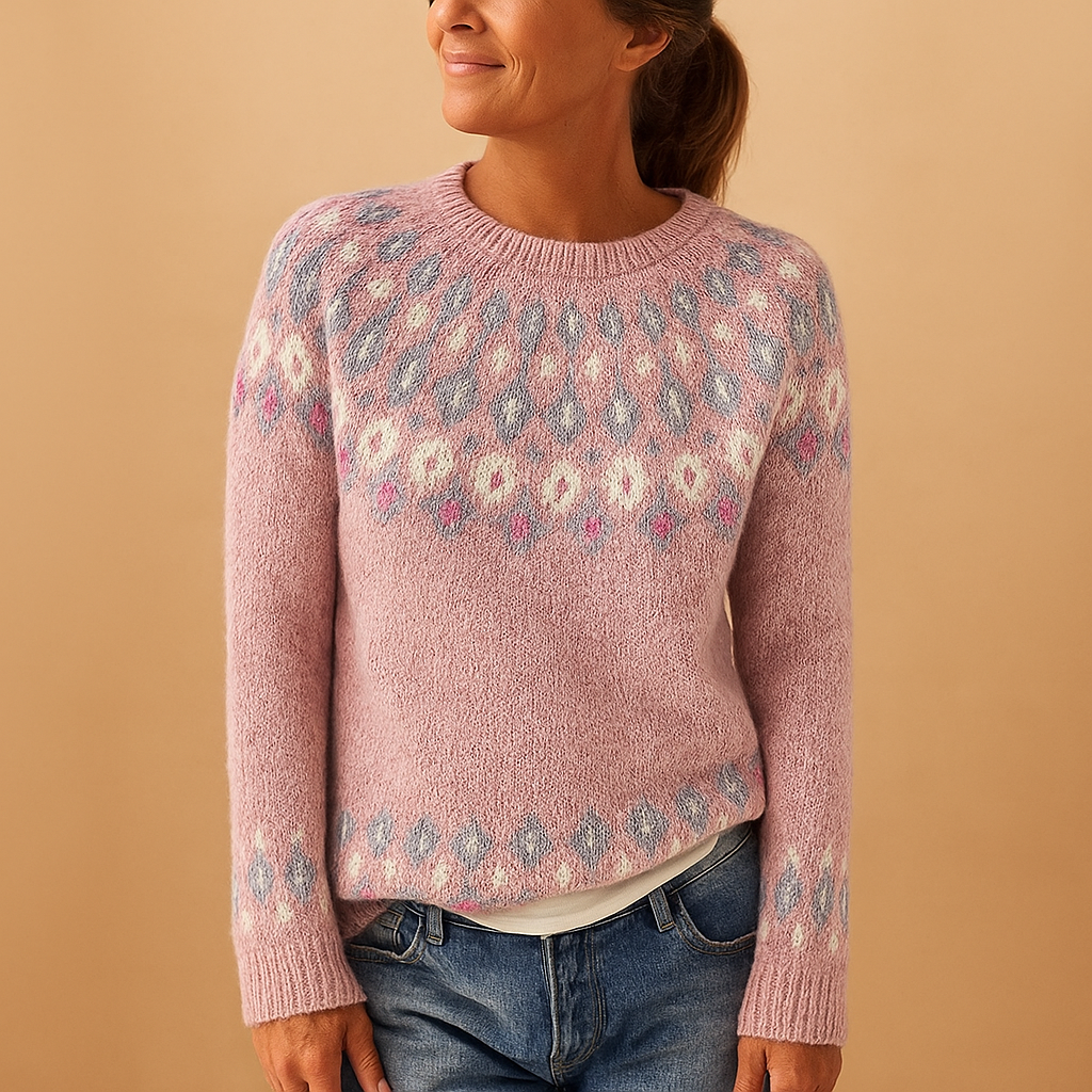 Wool sweater with unique print for women.