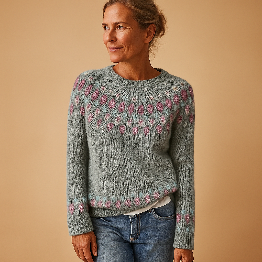 Wool sweater with unique print for women.