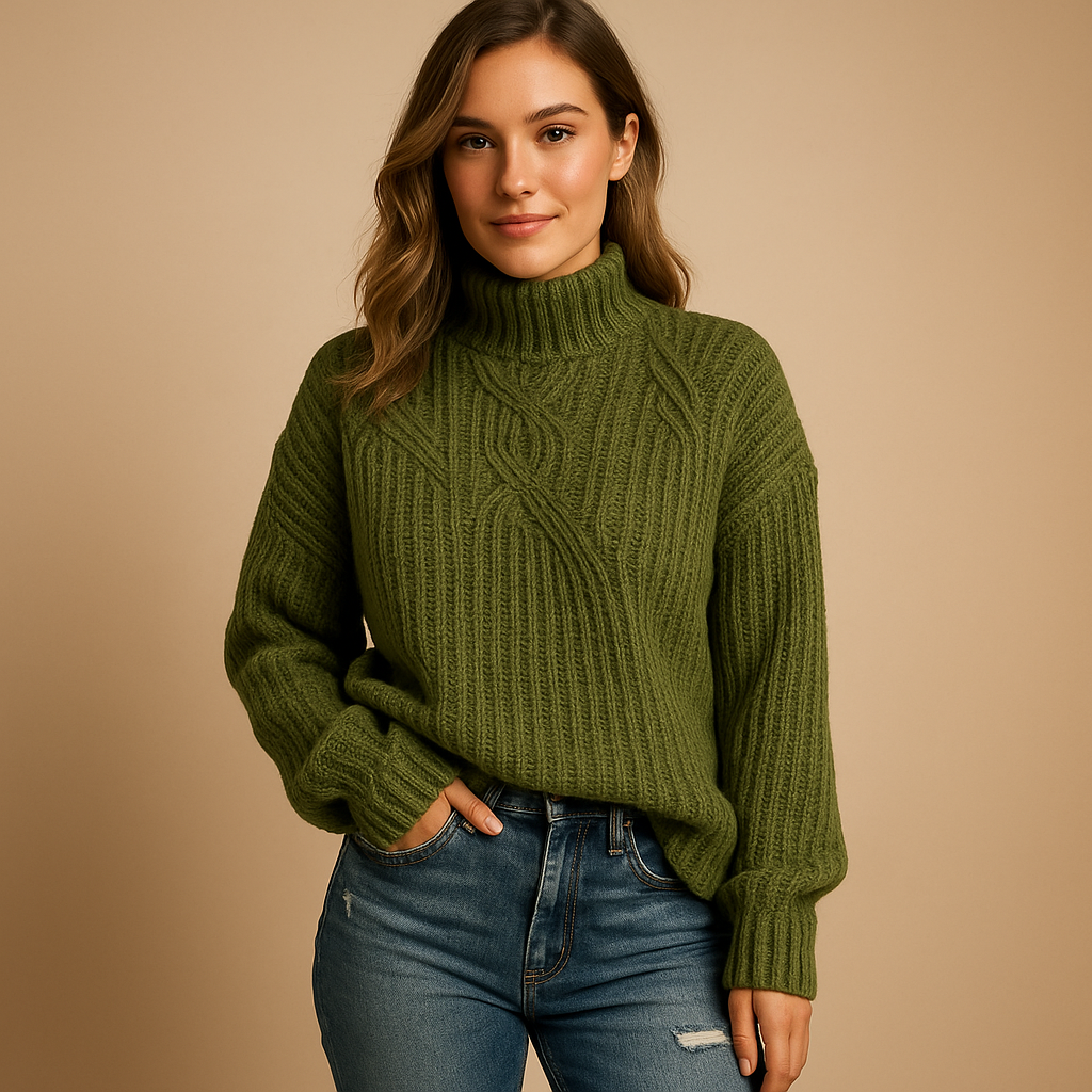 Soft knit long-sleeved sweater for women.