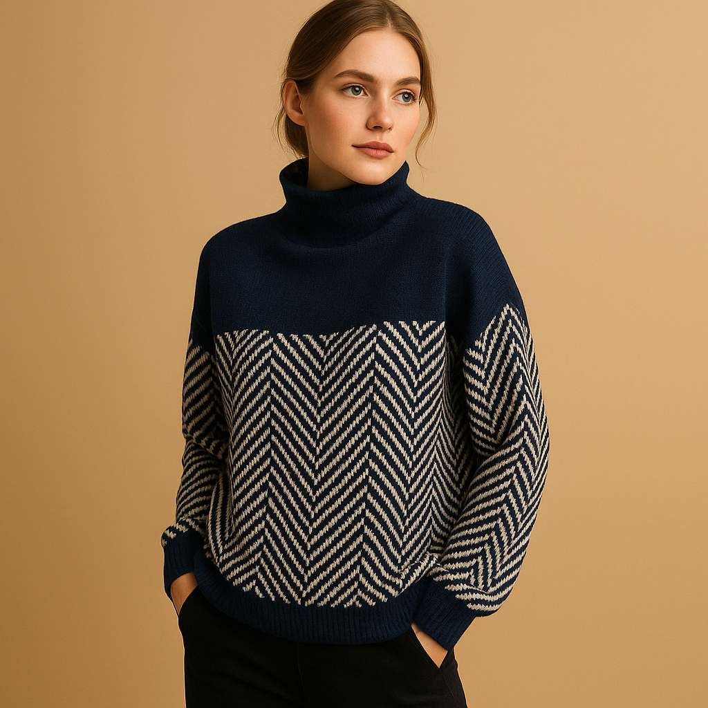 Soft knitted women's sweater with herringbone pattern.