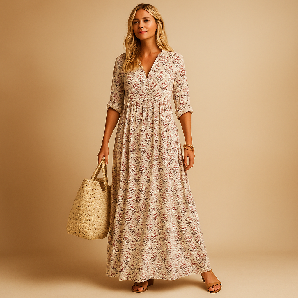 Knee-length summer dress with an elegant fit for women.