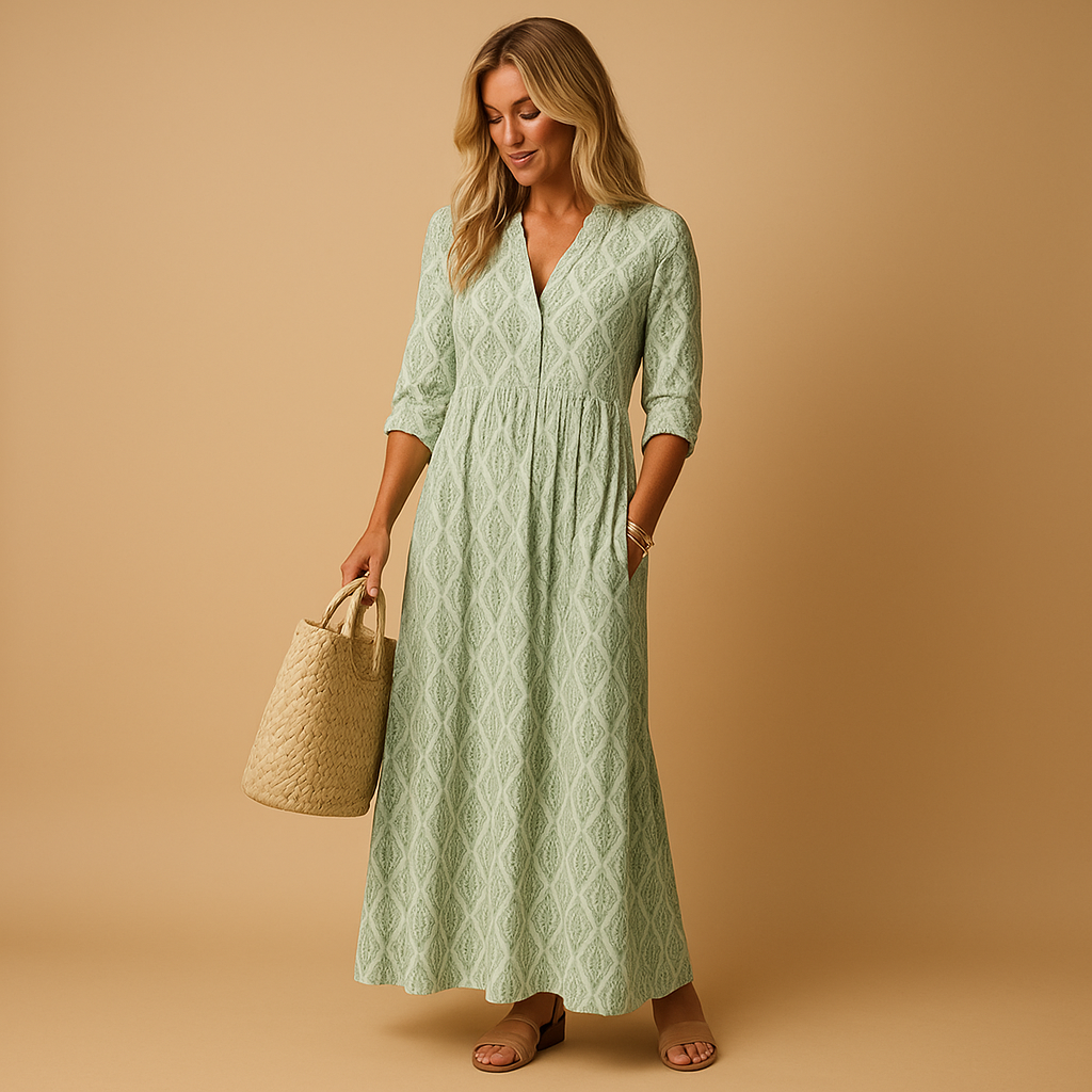 Knee-length summer dress with an elegant fit for women.
